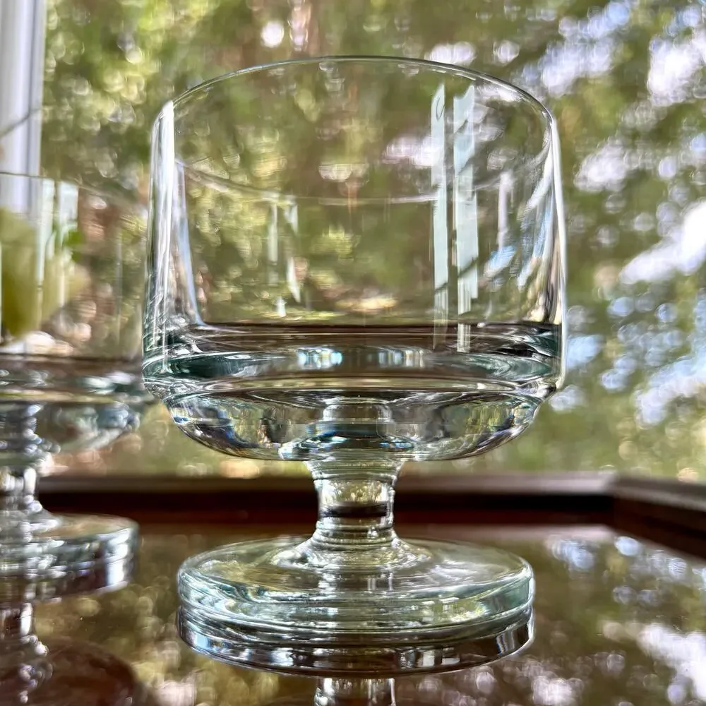 Vintage Footed Stub Glasses Heavy Base Clear MCM Set of 2